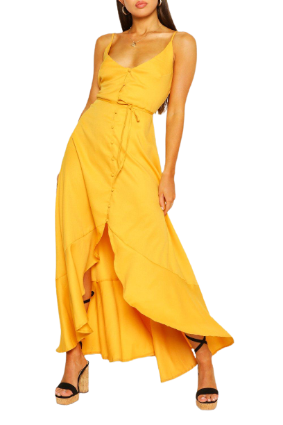 Frill Drop Hem Belted Maxi Dress - Γυναικείο μάξι Φόρεμα - 5903280