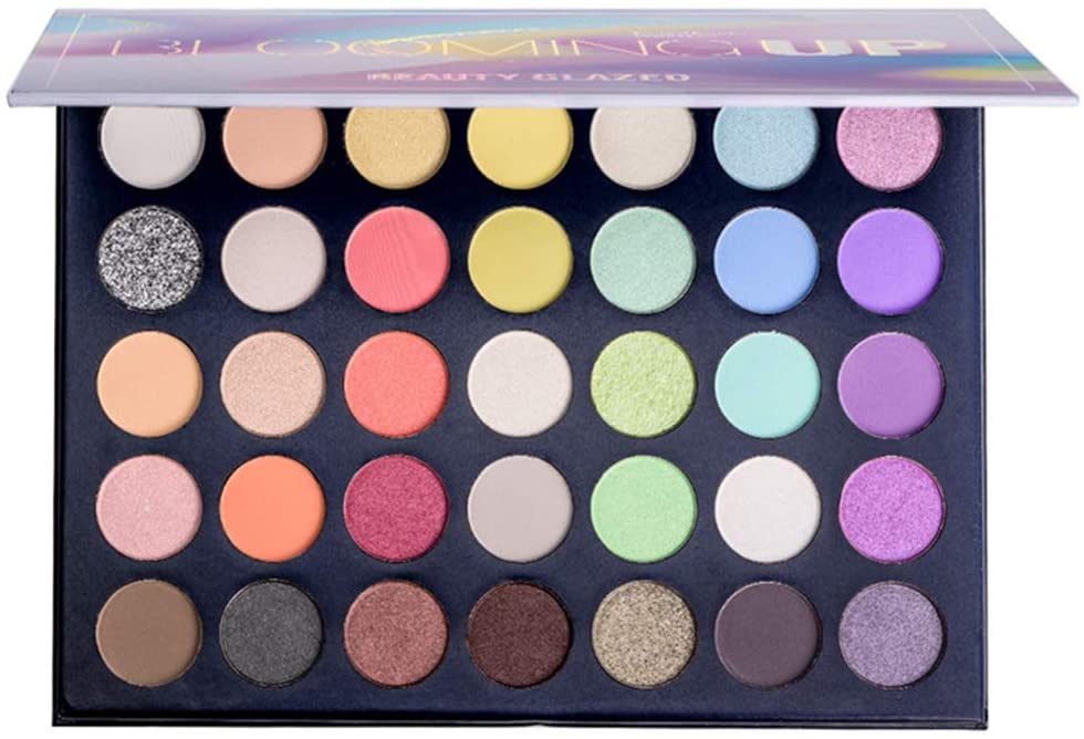 Beauty Glazed Blooming UP Professional Colorful Eyeshadows Makeup 35 Bright Colorful Matte Eyeshadow Shimmery Silky Powder Long Lasting Pigments Pressed Glitter Eyeshadow Palette - 3901798