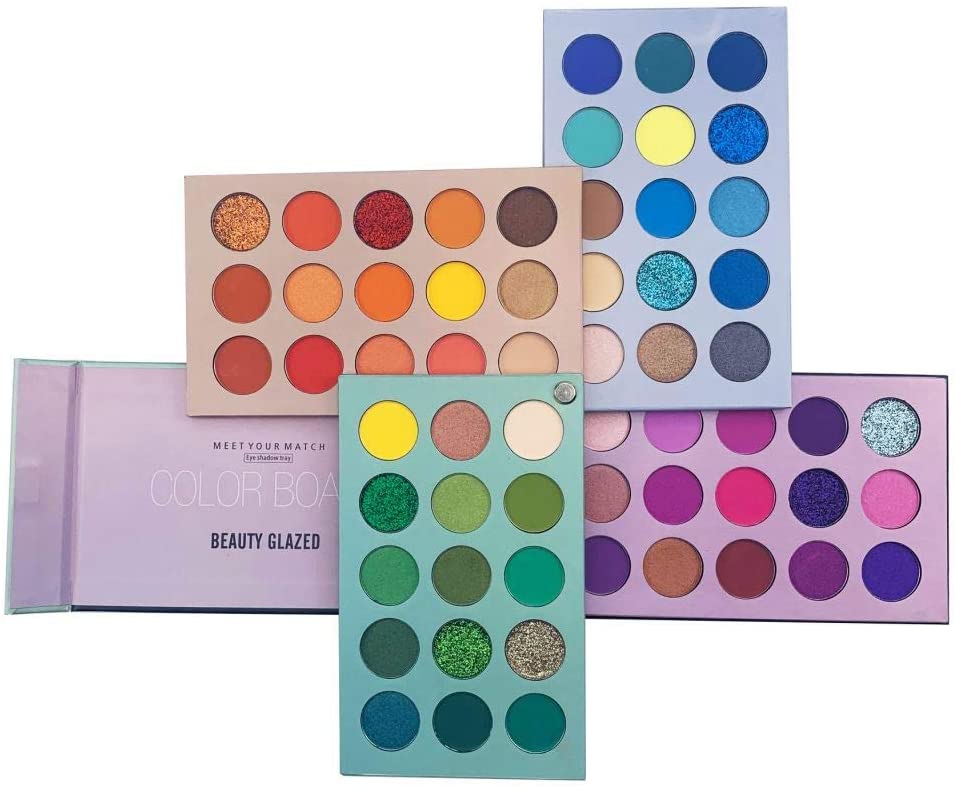 Beauty Glazed Eyeshadow Palettes 60 Colors Makeup Pallets Colour Board Matte Shimmer Metallic Vegan Pigmented Colorboard Rainbow Colorful Glitter Make up Purple Powder Eye Shadow Pallet Cosmetic Set - 3901783