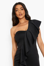 Φόρτωση εικόνας στο εργαλείο προβολής Συλλογής, One Shoulder Ruffle Detail Midi Dress - Γυναικείο μίντι Φόρεμα- 9090208
