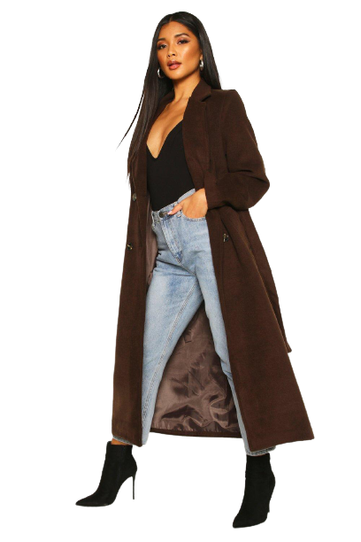 Longline Double Breasted Belted Wool Look Coat - Γυναικείο Μπουφάν - Παλτό - 9002036